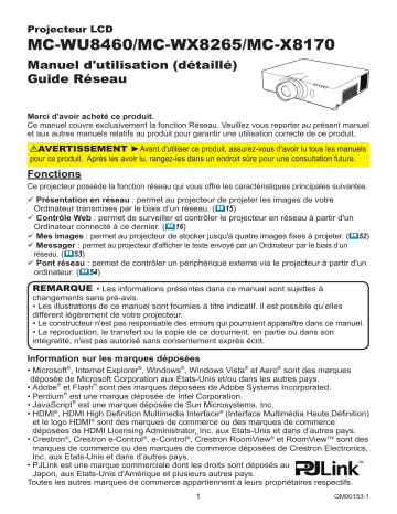 Manuel utilisateur | Maxell MCX8170 Projector Network Guide | Fixfr