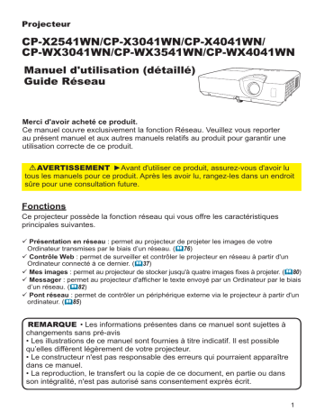 CPX2541WN | Manuel utilisateur | Hitachi CPWX3041WN Projector Network Guide | Fixfr