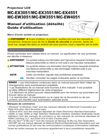 MCEX4551 | MCEX3551 | MCEW3551 | MCEW4051 | Mode d'emploi | Maxell MCEX3051 Projector Guide | Fixfr