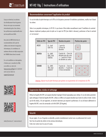 Installation manuel | Noctua NT-H2 10g Thermal compound Installation Manual | Fixfr