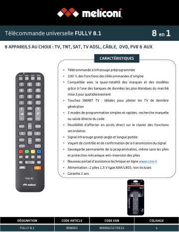 Product information | Meliconi Fully 8.1 Télécommande universelle Product fiche | Fixfr