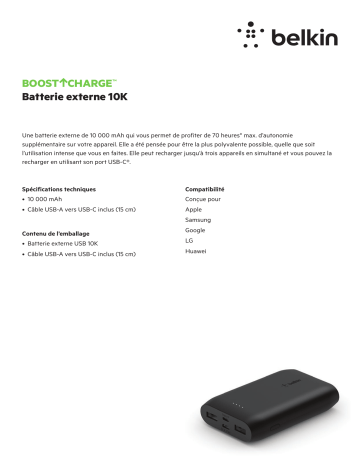 Product information | Belkin 10 000 mAH 2xUSB-A rose Batterie externe Product fiche | Fixfr