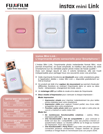 Product information | Fujifilm Instax Mini Link Dusky Pink Imprimante photo portable Product fiche | Fixfr