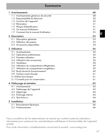 Manuel du propriétaire | Smeg FAB28RPG5 Réfrigérateur 1 porte Owner's Manual | Fixfr