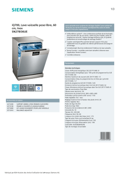 Siemens SN278I36UE IQ700 Lave vaisselle 60 cm Product fiche