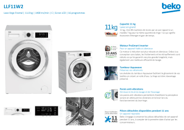 Product information | Beko LLF11W2 Lave linge hublot Manuel utilisateur | Fixfr