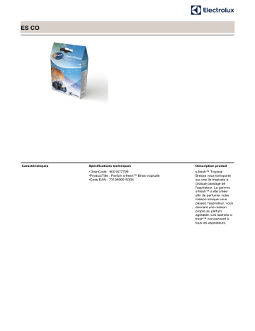 Product information | Electrolux ESCO senteur Brise Tropicale Parfum aspirateur Manuel utilisateur | Fixfr