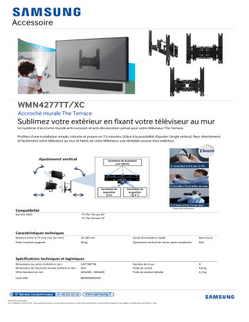 Product information | Samsung Accroche Murale WMN4277TT/XC Support mural TV Product fiche | Fixfr