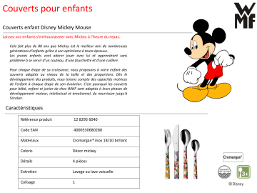 Product information | WMF MICKEY MOUSE enfants 4 Pieces Couverts Product fiche | Fixfr
