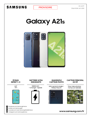 Product information | Samsung Galaxy A21s Bleu Smartphone Product fiche | Fixfr