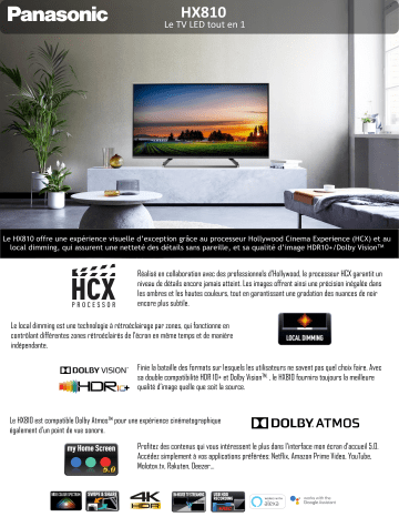 Product information | Panasonic TX-58HX810E TV LED Product fiche | Fixfr