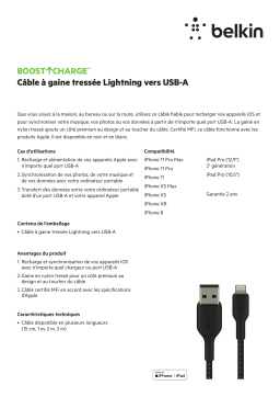 Belkin USB-A 15cm tréssé blanc Câble Synchro Product fiche