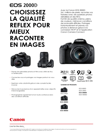 EOS 2000D + EF-S 18-55mm + Etui + 16Go | EOS 2000D Nu | Product information | Canon EOS 2000D + EF-S 18-55 IS II + EF 50mm Appareil photo Reflex Product fiche | Fixfr