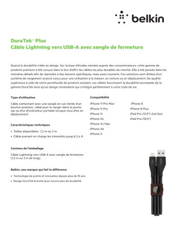 Product information | Belkin DuraTek Plus USB-A 1.2m noir Adaptateur Product fiche | Fixfr