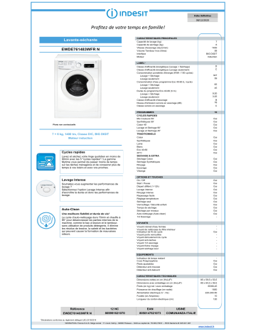 Product information | Indesit EWDE761483WFRN Lave linge séchant hublot Product fiche | Fixfr