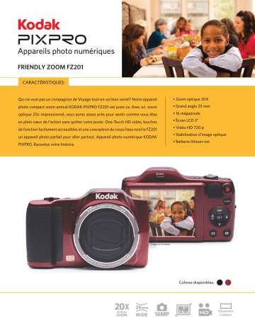 Product information | Kodak FZ201 Rouge Appareil photo Compact Manuel utilisateur | Fixfr