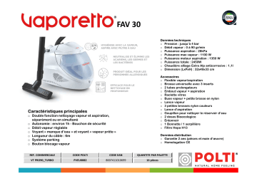 Product information | Polti VAPORETTO LECOASPIRA FAV30 Aspirateur nettoyeur vapeur Product fiche | Fixfr