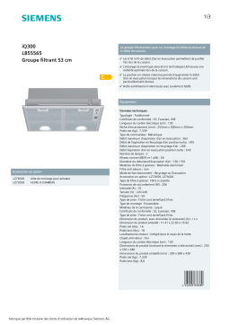 Siemens LB55565 IQ300 Groupe filtrant Product fiche