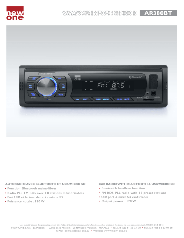 Product information | Newone AR-380 BT Autoradio MP3 Product fiche | Fixfr