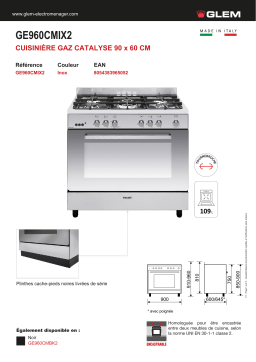 Glem GE960CMIX2 Piano de cuisson gaz Product fiche