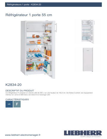 Product information | Liebherr K2834-20 Réfrigérateur 1 porte Product fiche | Fixfr