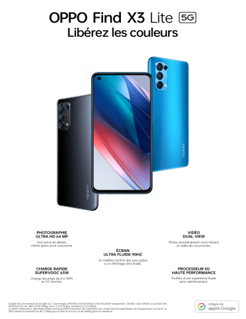 Find X3 Lite Bleu 5G | Product information | Oppo Find X3 Lite Noir 5G Smartphone Product fiche | Fixfr