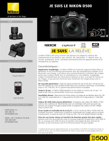 Product information | Nikon D500 Nu Appareil photo Reflex Product fiche | Fixfr