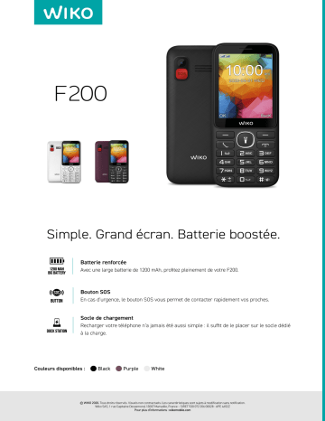 Product information | Wiko F200 Purple Téléphone portable Product fiche | Fixfr
