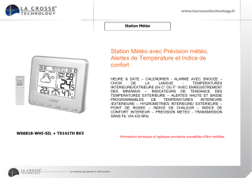 Product information | La Crosse WS6818 Blanc/Argent Station météo Product fiche | Fixfr