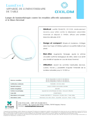 Product information | Oxilom LumEye1 Luminothérapie Product fiche | Fixfr