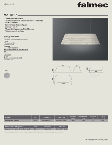 Product information | Falmec MATERIA2510 Hotte décorative îlot Product fiche | Fixfr