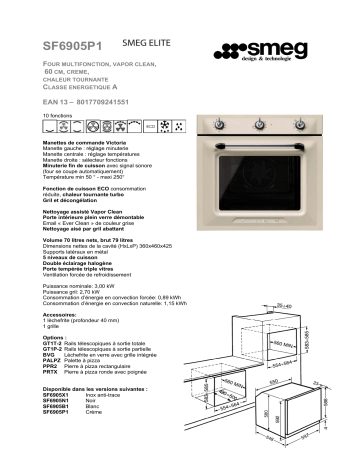 Product information | Smeg SF6905P1 Four encastrable Product fiche | Fixfr