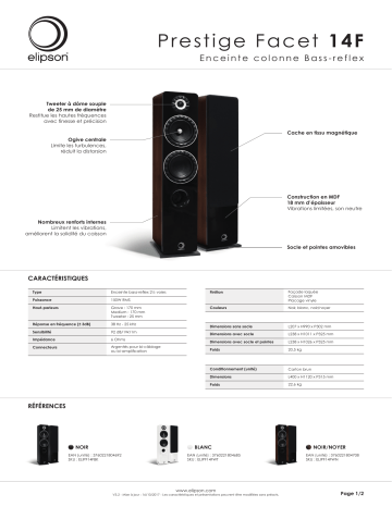 Product information | Elipson Prestige Facet 14F Noir Enceinte colonne Product fiche | Fixfr