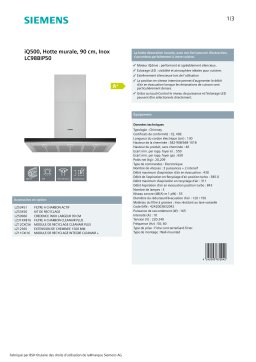 Siemens LC98BIP50 Hotte décorative murale Product fiche