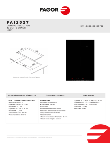 Product information | Fagor FAI2527 Domino induction Product fiche | Fixfr