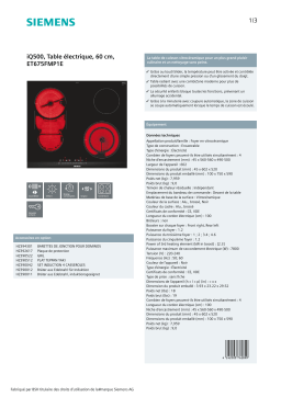 Siemens ET675FMP1E Table vitrocéramique Product fiche