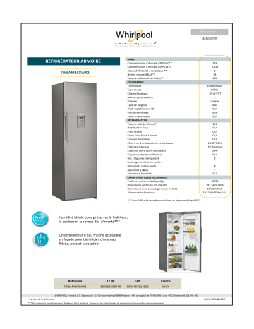 Product information | Whirlpool SW8AM2CXWR2 Réfrigérateur 1 porte Product fiche | Fixfr