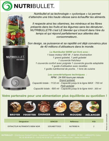 Product information | Nutribullet 900W Noir Blender Product fiche | Fixfr