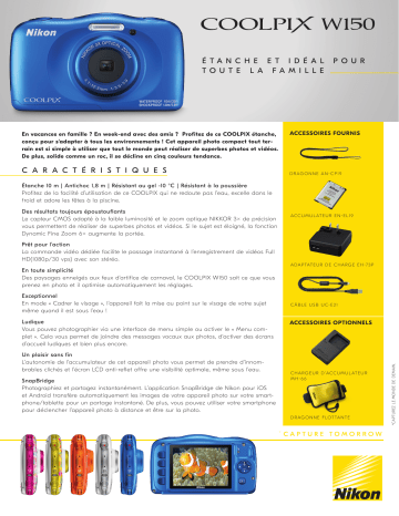 Product information | Nikon Coolpix W150 Resort + Sac à dos Appareil photo Compact Manuel utilisateur | Fixfr