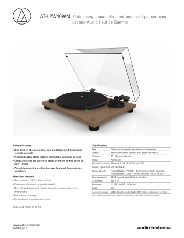 Product information | Audio Technica AT-LPW40WN Platine vinyle Product fiche | Fixfr