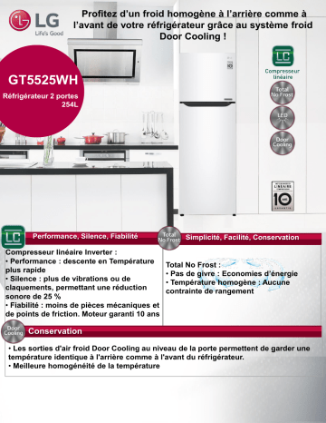 Product information | LG GT5525WH Réfrigérateur 2 portes Product fiche | Fixfr