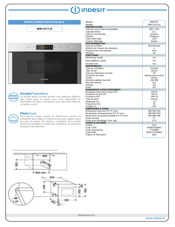Product information | Indesit MWI5213IX Micro ondes encastrable Product fiche | Fixfr