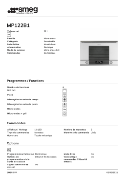 Smeg MP122B1 Micro-ondes encastrable Product fiche