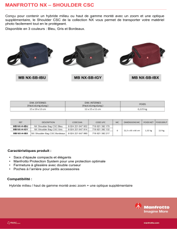 Product information | Manfrotto Shoulder pour Kit Hybride Gris Fourre-tout Product fiche | Fixfr