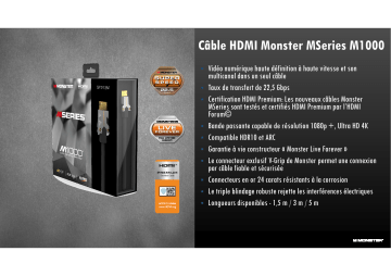 Product information | Monstercable M1000 UHD 4K HDR 22.5GBPS 3M Câble HDMI Product fiche | Fixfr