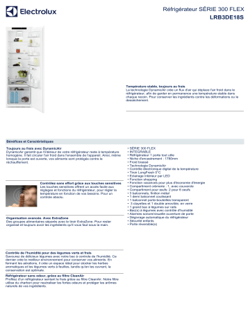 Product information | Electrolux LRB3DE18S Réfrigérateur 1 porte encastrable Product fiche | Fixfr