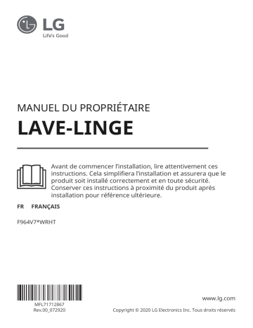 Manuel du propriétaire | LG F964V71WRHT Lave linge séchant hublot Owner's Manual | Fixfr