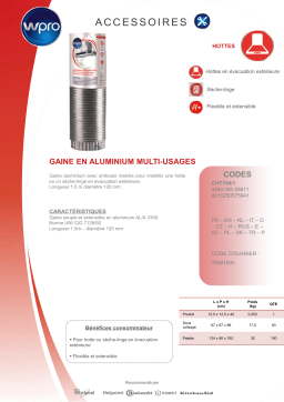 Wpro CHT154/1 modèle D - 1,5 mètres Gaine d'évacuation Product fiche