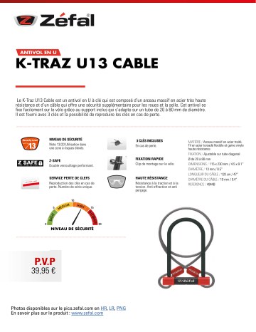 Product information | Zefal K-Traz U13 (U) Antivol Product fiche | Fixfr