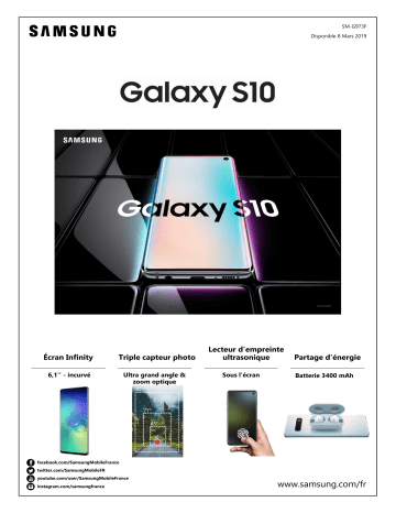 Product information | Samsung Galaxy S10 Blanc 128 Go Smartphone Product fiche | Fixfr